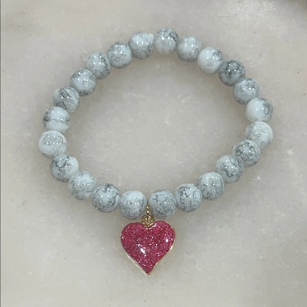 White Beaded Heart Charm Bracelet | Y2K Cute Girly Jewelry Coquette Aesthetic